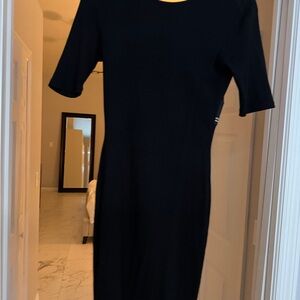 Alexander Wang Black Midi Short-Sleeve Dress